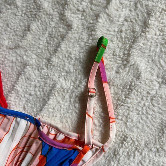 NWT Sam Edelman Retro Multicolor Floral Plisse Midi Flowy Dress Belted Size L - Picture 9 of 9